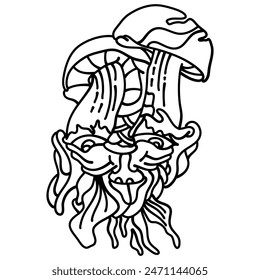 The Enigmatic Mushroom sketch features a mushroom with a mysterious facial expression, inviting interpretation and contemplation. Perfect for illustrations, art prints and home decor