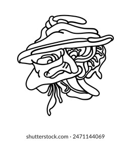 The Enigmatic Mushroom sketch features a mushroom with a mysterious facial expression, inviting interpretation and contemplation. Perfect for illustrations, art prints and home decor
