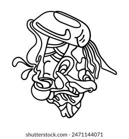 The Enigmatic Mushroom sketch features a mushroom with a mysterious facial expression, inviting interpretation and contemplation. Perfect for illustrations, art prints and home decor