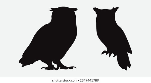 Enigmatic Nocturnal Hunters, A Captivating Collection of Owl Silhouettes for Varied Artistic Projects