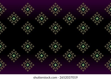 Enigmatic pixel art seamless pattern in mystic teal and vibrant amethyst hues. Features repeating geometric diamond shapes. Ideal for modern digital art, elegant textiles, and captivating backgrounds.