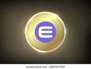 Enjin Coin (ENJ)  Crypto logo banner . Enjin Coin (ENJ) cryptocurrency golden coin symbol  isolated on golden background