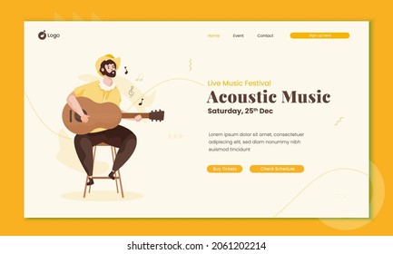 Enjoy acoustic music performances, A man plays an acoustic guitar on homepage design