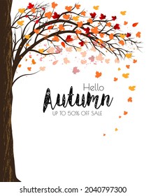 Enjoy Autumn Sale background with colorful leaves on the tree. Vector