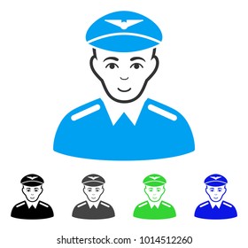 Enjoy Aviator vector icon. Vector illustration style is a flat iconic aviator symbol with grey, black, blue, green color variants. Human face has smiling sentiment.