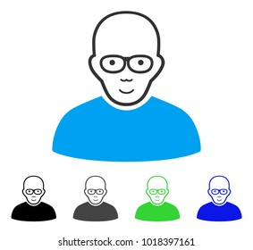 Enjoy Bald Man vector icon. Vector illustration style is a flat iconic bald man symbol with grey, black, blue, green color variants. Person face has gladness mood.
