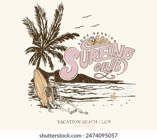 Enjoy beach life. Summer vibes artwork. Surf club design. Beach wave artwork. Sunshine paradise graphic print design.