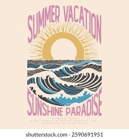 Enjoy beach life Summer vibes artwork. Surf club design. Beach modern abstract art. Sunshine paradise graphic print design. Enjoy beach life. Sunshine on mind. Ocean abstract wave. Here come the sun