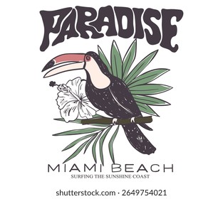Enjoy beach life. Summer vibes artwork. Enjoy summer day. Toucan paradise artwork.