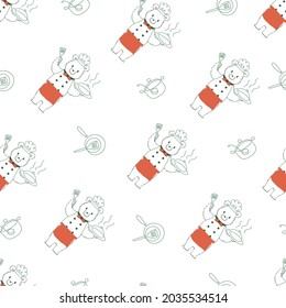 Enjoy Bear Chef Cooking Vector Graphic Illustration Seamless Pattern can be use for background and apparel design
