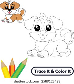 Enjoy a beautiful dog vector for trace and color. This cute dog illustration is great for kids and adults who love creative coloring activities.