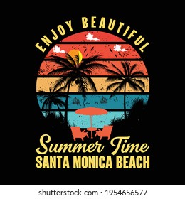 Enjoy beautiful summer time santa monica beach  summer time t shirt design for summer beach t shirt design lover.