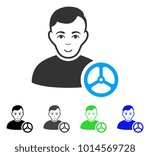 Enjoy Car Driver vector pictogram. Vector illustration style is a flat iconic car driver symbol with gray, black, blue, green color versions. Human face has joyful expression.