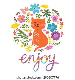 disfrutar del diseño de la tarjeta con un gato lindo