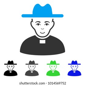 Enjoy Catholic Priest vector icon. Vector illustration style is a flat iconic catholic priest symbol with gray, black, blue, green color versions. Human face has glad sentiment.