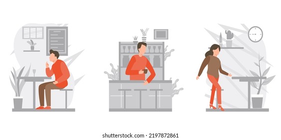 Enjoy coffee at cafe flat design