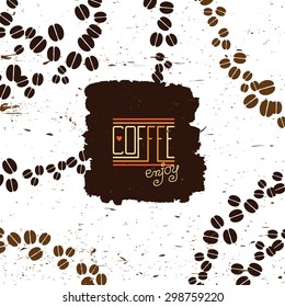 "Enjoy coffee" card with coffee beans background. Menu design