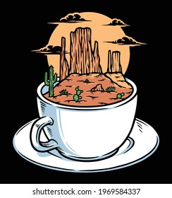 Disfruta el café en la ilustración del desierto