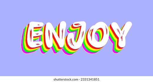 ENJOY colorful funny text. Retro style letterig, summer vibe, slogan print, typography poster, vector flat illustration.