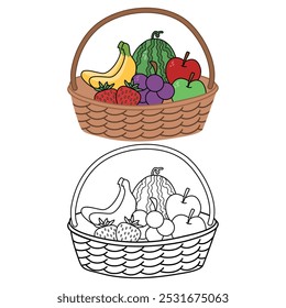 Enjoy coloring a basket full of fruits