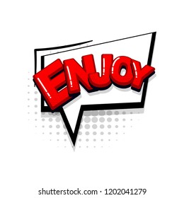 Enjoy comic text collection sound effects pop art style. Set vector speech bubble with word and short phrase cartoon expression illustration. Comics book red colored background template.
