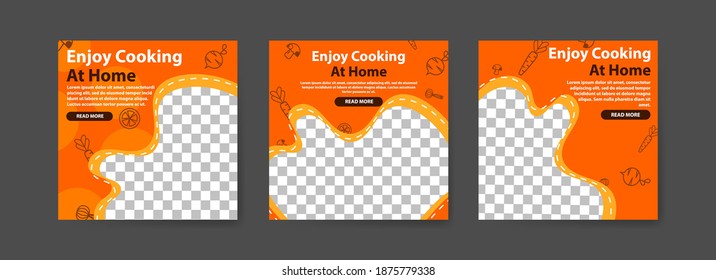 Enjoy cooking at home. collection of social media posts for the anti-covid-19 coronavirus campaign.