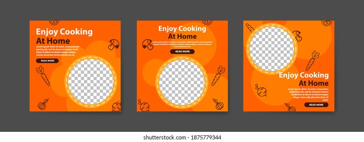 Enjoy cooking at home. collection of social media posts for the anti-covid-19 coronavirus campaign.