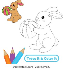 Enjoy cute rabbit playing with ball vector coloring pages. These printable rabbit illustrations are perfect for kids, bringing fun and creativity to every coloring session.