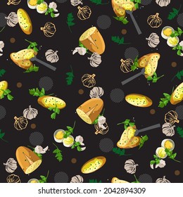 Enjoy Delicious Garlic Bread Vector Graphic Art Seamless Pattern can be use for background and apparel design