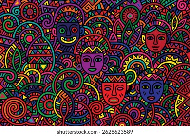 Enjoy a dynamic, colorful vector background with detailed ethnic doodles, great for creative branding, event graphics, or handcrafted visual compositions.

