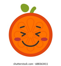 Enjoy emoji. Smiley enjoying orange fruit emoji. Vector flat design emoticon icon isolated on white background.