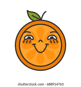 Enjoy emoji. Smiley enjoying orange fruit emoji. Vector flat design emoticon icon isolated on white background.