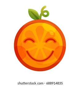 Enjoy emoji. Smiley enjoying orange fruit emoji. Vector flat design emoticon icon isolated on white background.