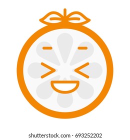 Enjoy emoji. Smiley enjoying orange fruit emoji. Vector flat design emoticon icon isolated on white background.