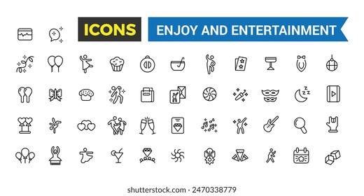 Enjoy and Entertainment icon collection. Vector thin line icons collection. Editable vector icon and illustration.