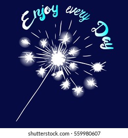 Enjoy in every day, inscription by hand, vector illustration Bengal lights