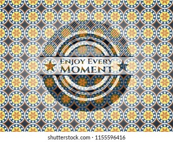 Enjoy Every Moment arabic badge background. Arabesque decoration.