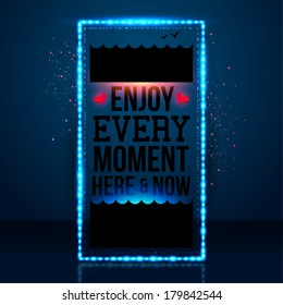 Enjoy every moment here and now. Motivating poster, nautical background. Vector image. 