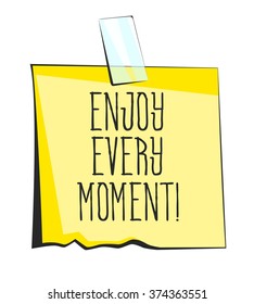 Enjoy every moment paper sticky note. Retro reminder sticker