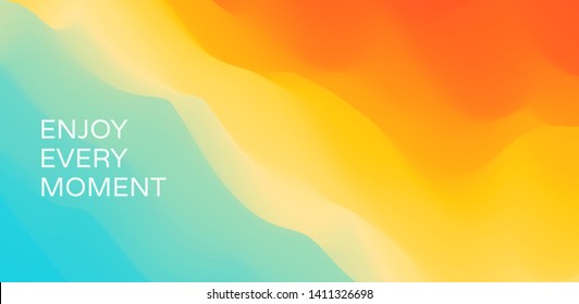Enjoy every moment. Wave of ocean on the sandy beach. Nature background. Modern screen design for mobile app and web. Summer vector illustration. 