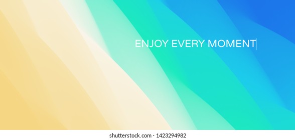 Enjoy every moment. Wave of ocean on the sandy beach. Nature background. Modern screen design for mobile app and web. Summer vector illustration. 