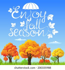 Enjoy fall season lettering landscape card