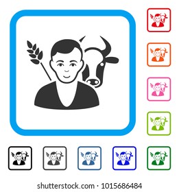 Enjoy Farmer vector icon. Person face has joy mood. Black, grey, green, blue, red, orange color variants of farmer symbol in a rounded rectangle.