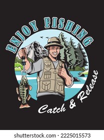 disfrutar de capturas de pesca y liberar ilustraciones vectoriales