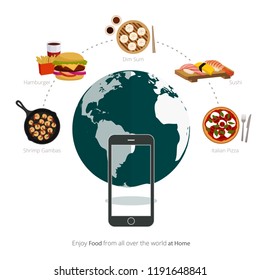 Enjoy Foods from all over the world at home with mobie phone.