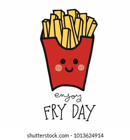 Enjoy fry day French-fries cartoon vector illustration doodle style