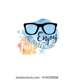Enjoy Fun Adventure Message Watercolor Stylized Label