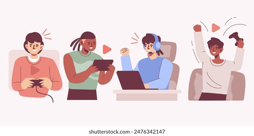 Genießen Sie Gaming Moderne Charaktere Satz isolierte Vektorillustration