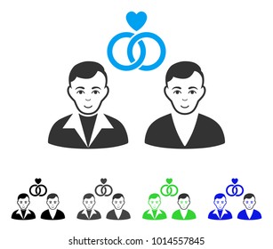 Enjoy Gays Marriage vector pictogram. Vector illustration style is a flat iconic gays marriage symbol with gray, black, blue, green color versions. Person face has happy mood.