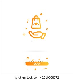 Enjoy gradient button vector. Yellow vibrant package with stars in hand in memphis style for online shopping. Enjoy the moment vector banner isolated on white background